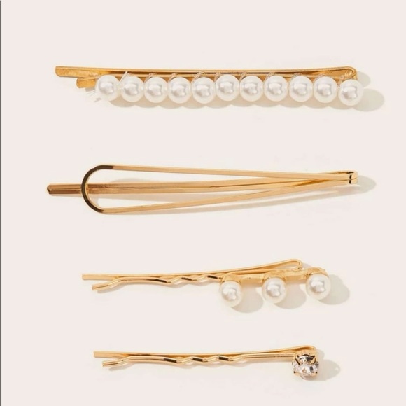 4 Piece Gold + Pearl Hair Clip Set - Picture 2 of 3
